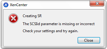The SCSIid parameter is missing or incorrect